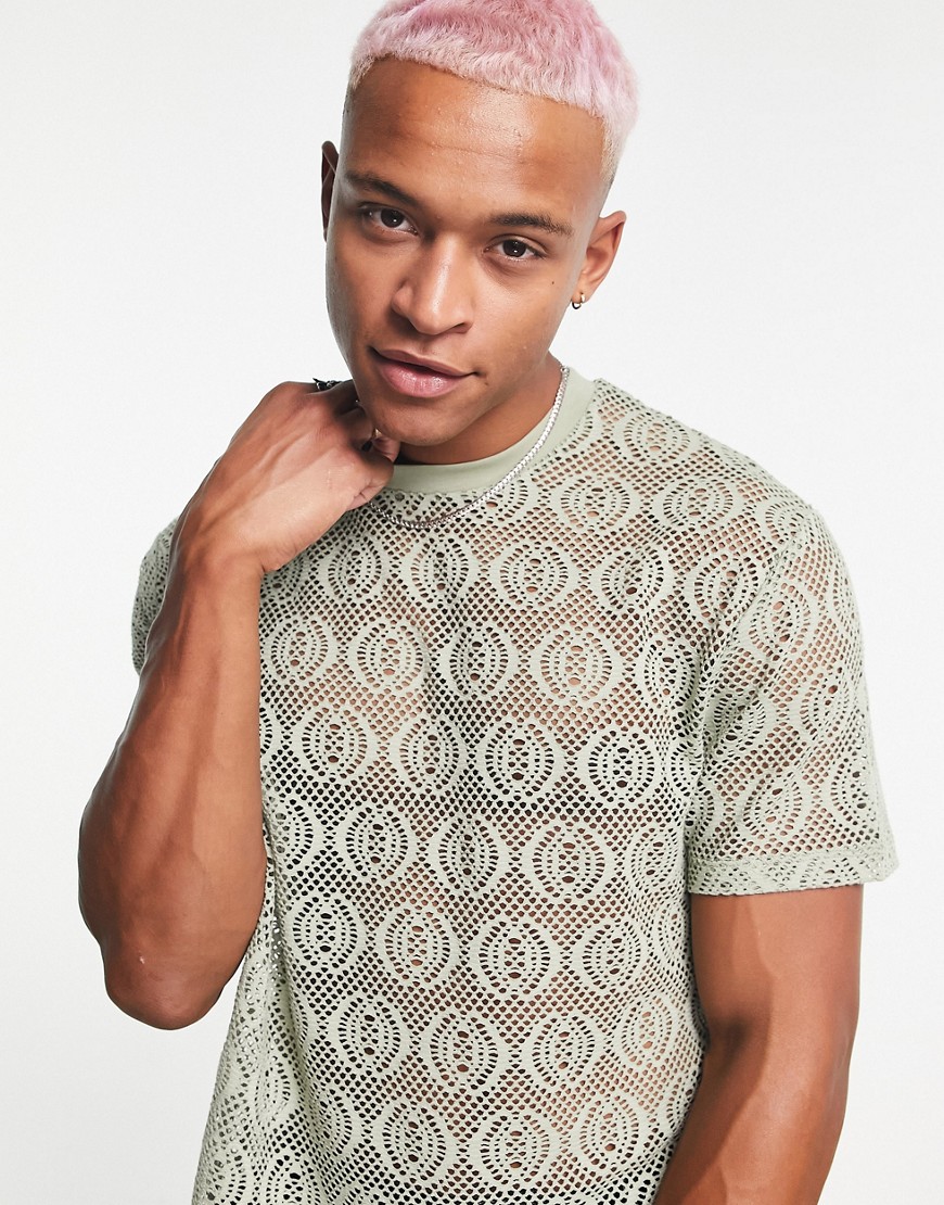 ASOS DESIGN relaxed T-shirt in neutral lace
