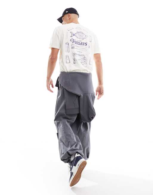ASOS DESIGN relaxed t-shirt in off white with fish & chips back print, 2 of 4