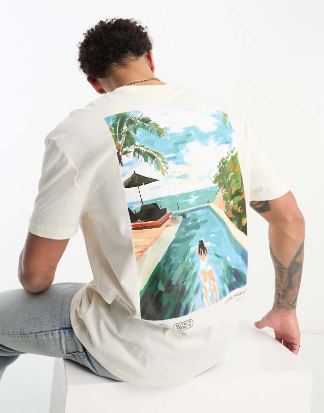 ASOS DESIGN relaxed t-shirt in off white with pool back print