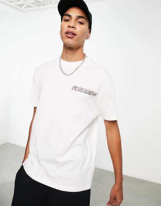 ASOS DESIGN oversized T-shirt in off-white with tattoo skull back print