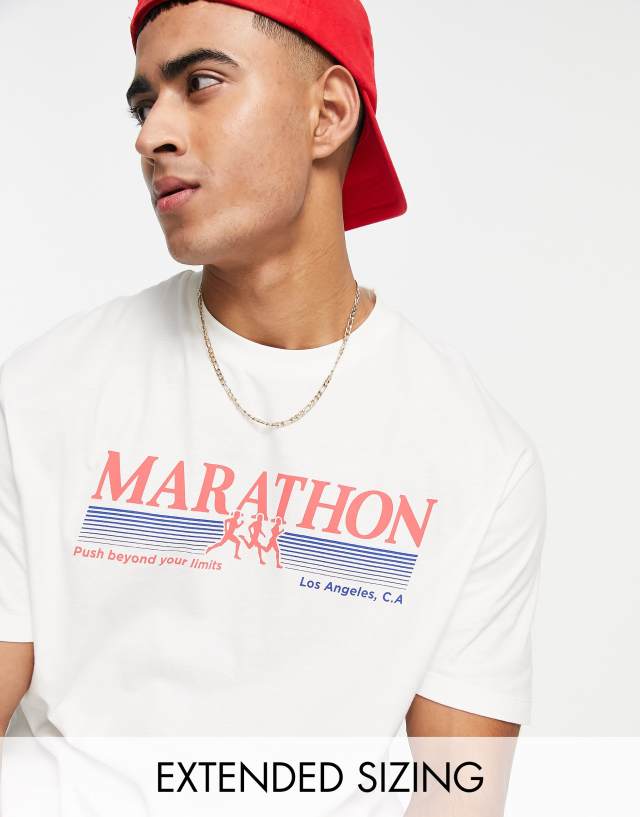 ASOS DESIGN relaxed t-shirt in off white with sports print