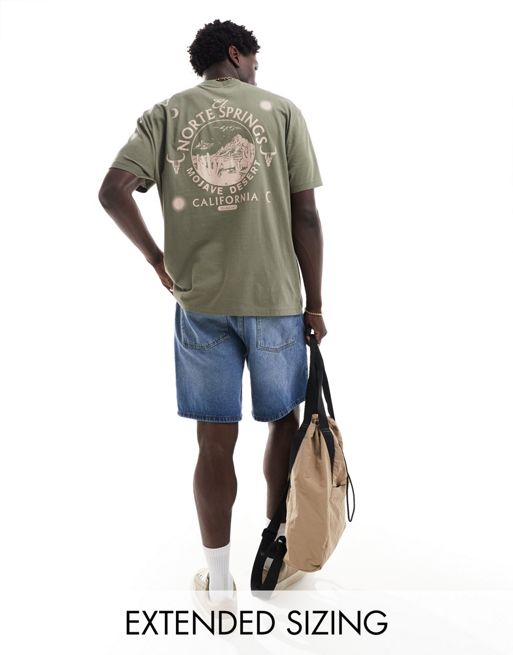 FhyzicsShops DESIGN relaxed t-shirt in olive green with California scenic back print