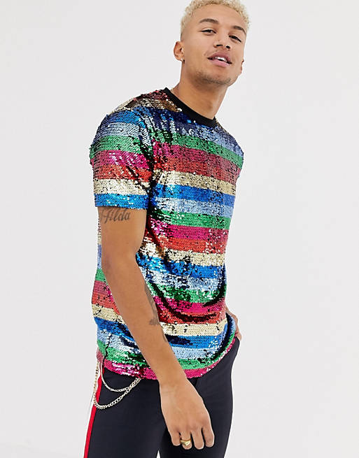 ASOS DESIGN relaxed t-shirt in sequin stripe