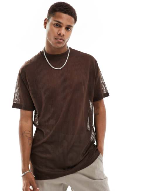 ASOS DESIGN relaxed T-shirt in sheer brown stripe