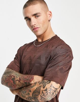 ASOS DESIGN relaxed t-shirt in shiny texture in brown - ASOS Price Checker