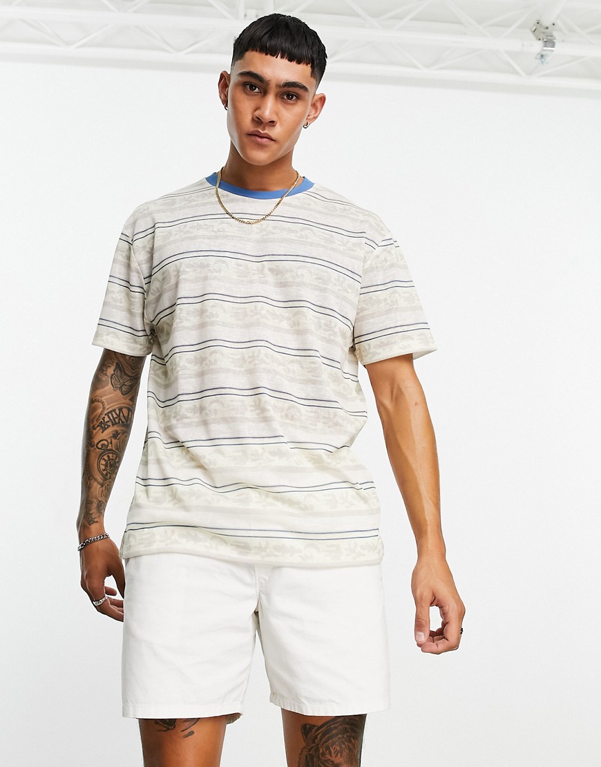 ASOS DESIGN relaxed t-shirt in stone printed abstract stripe-Neutral