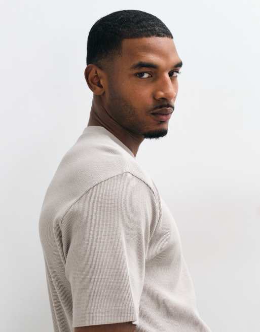 ASOS DESIGN relaxed t-shirt in stone waffle, 3 of 4