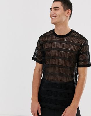 ASOS DESIGN relaxed t-shirt in stripe mesh in black | ASOS