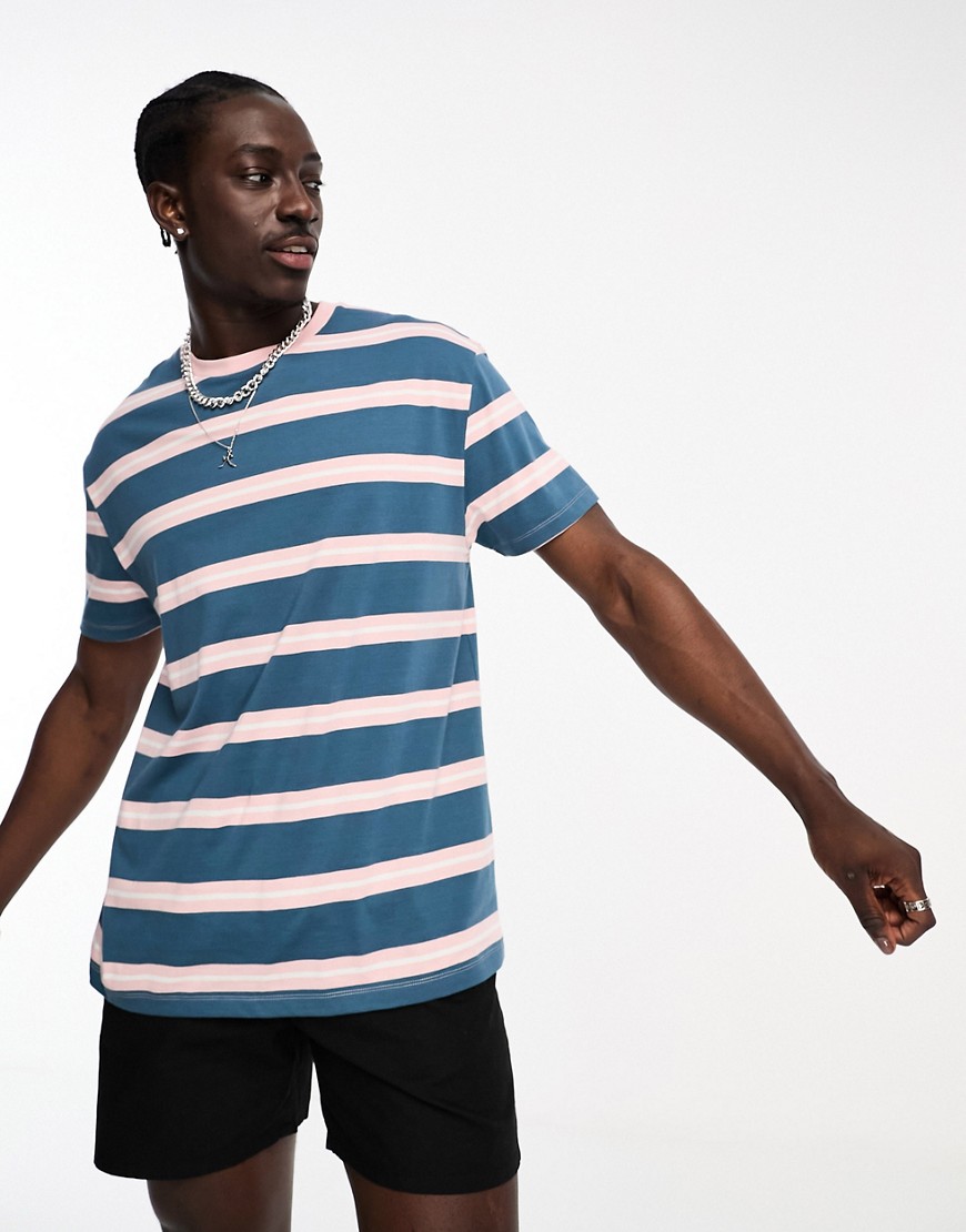 ASOS DESIGN relaxed t-shirt in teal & pink stripe-Multi