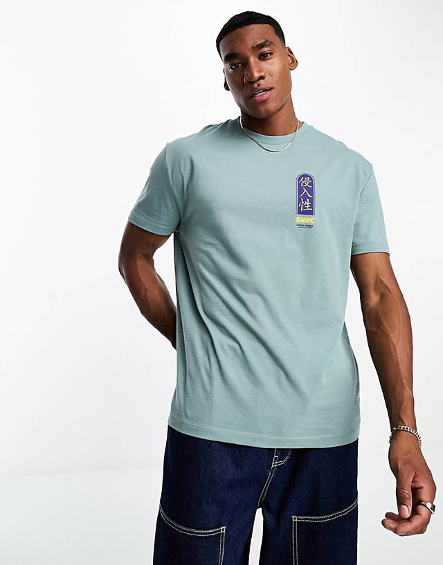 ASOS DESIGN - relaxed t-shirt in teal with small chest text print