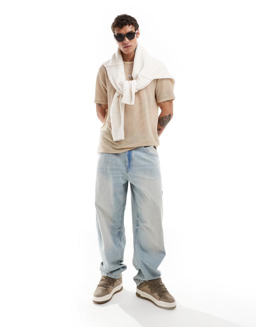 ASOS DESIGN relaxed t-shirt in wavy texture in beige, 3 of 4