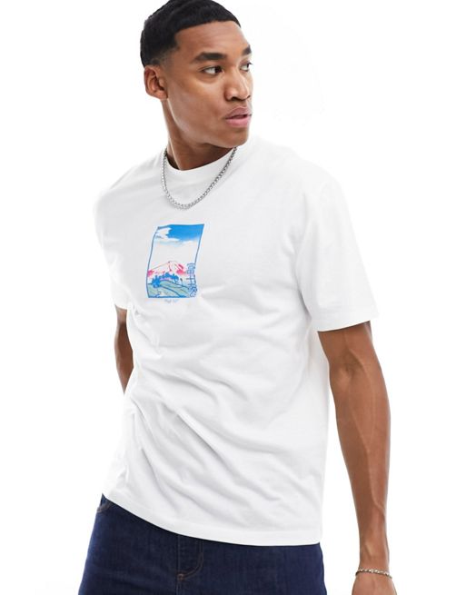 ASOS DESIGN relaxed t-shirt in white with chest souvenir scenic print ...