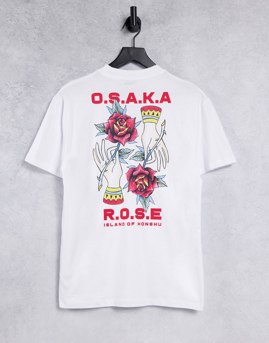 Asos Design Relaxed T-shirt In White With Rose Back Print