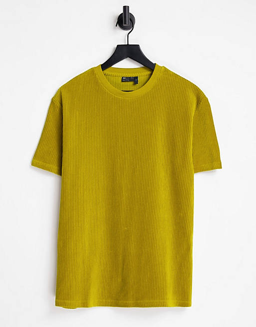 Men relaxed t-shirt in yellow ribbed velour cord 