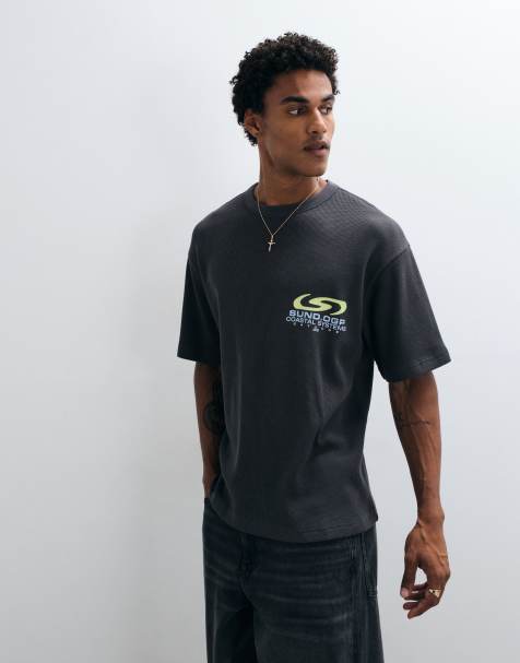 ASOS DESIGN relaxed T-shirt met borstprint in grijze wafelstof - view 1