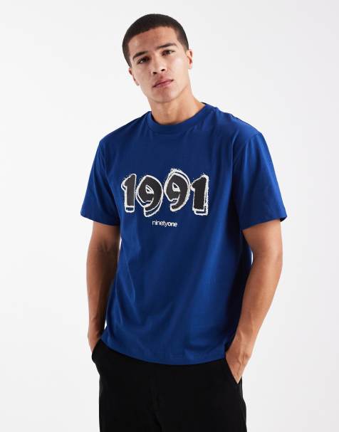 ASOS DESIGN relaxed t-shirt with 1991 graphic in blue