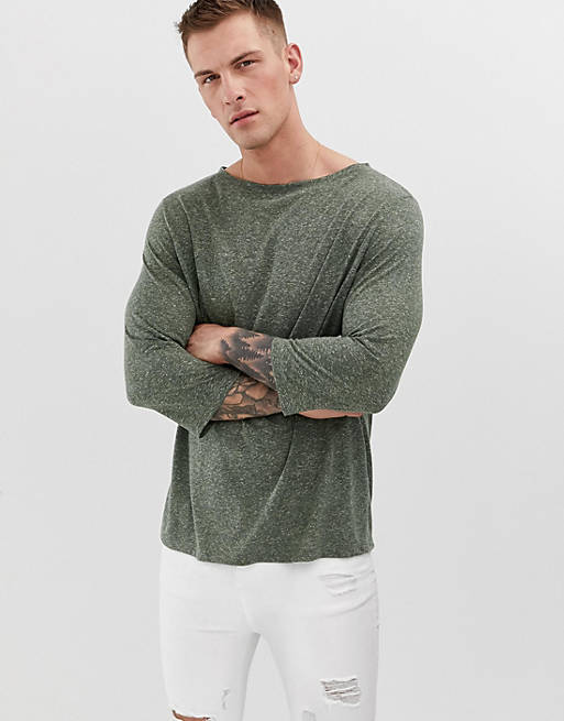 ASOS DESIGN relaxed t-shirt with 3/4 sleeve and boat neck in linen mix ...