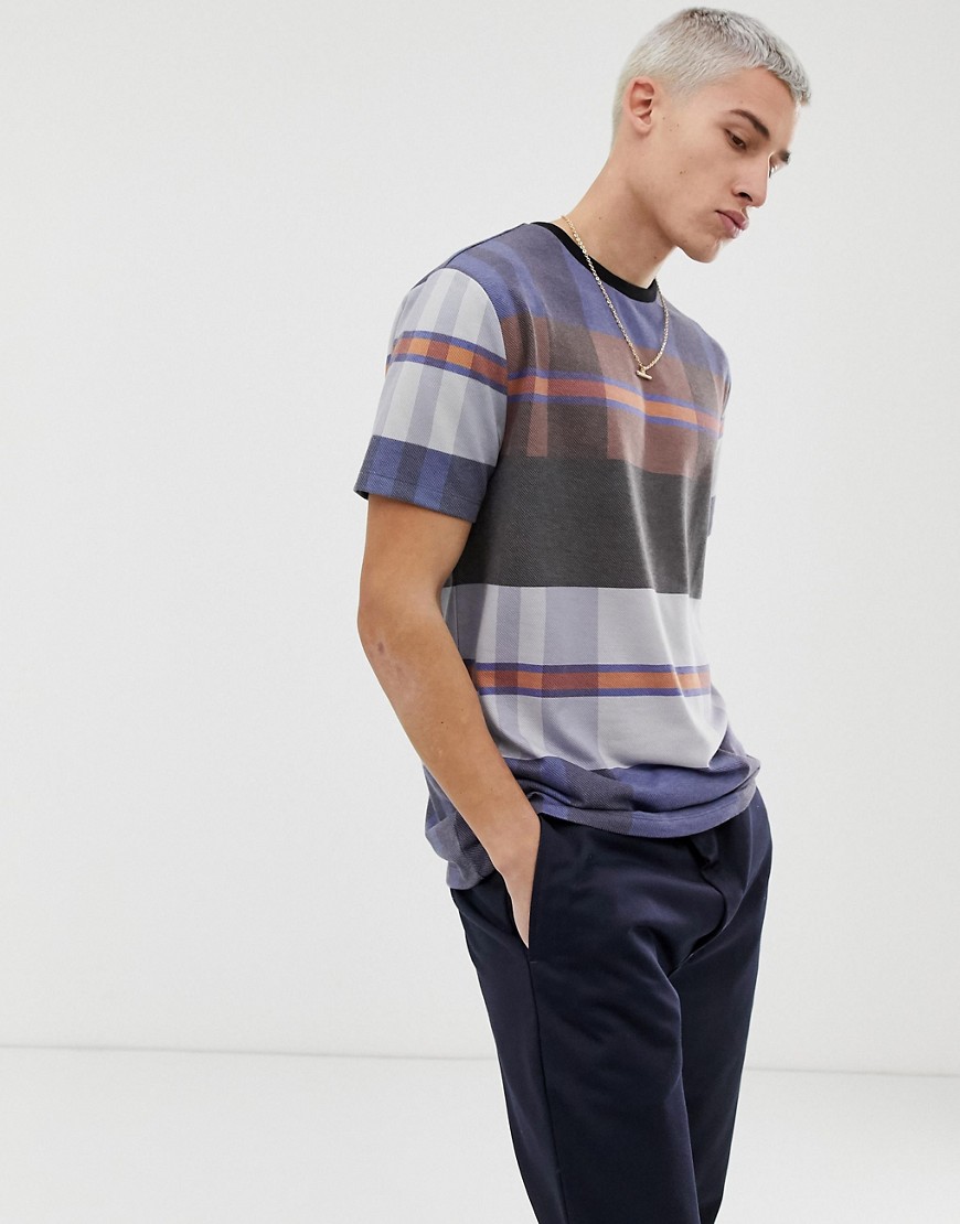ASOS DESIGN relaxed t-shirt with all over check print on textured fabric-Grey