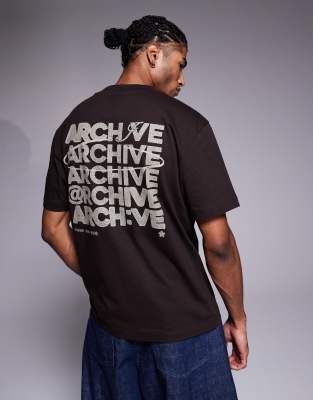 ASOS DESIGN relaxed t-shirt with archive text graphic in brown