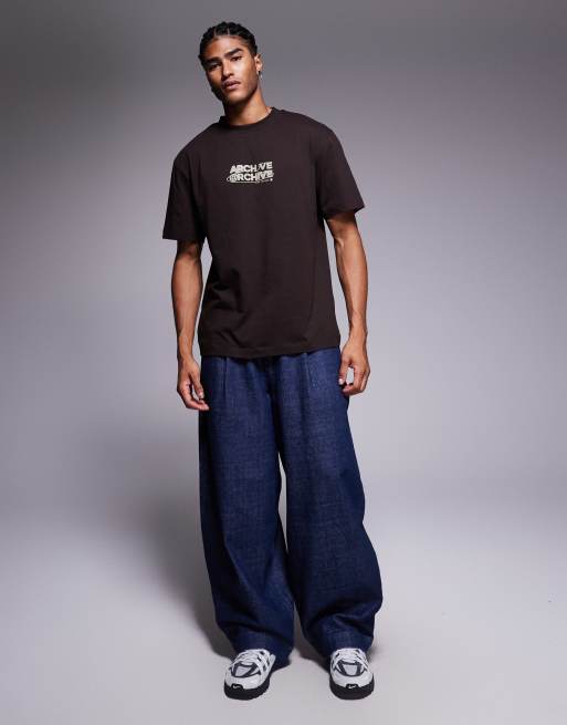ASOS DESIGN relaxed t-shirt with archive text graphic in brown, 2 of 5