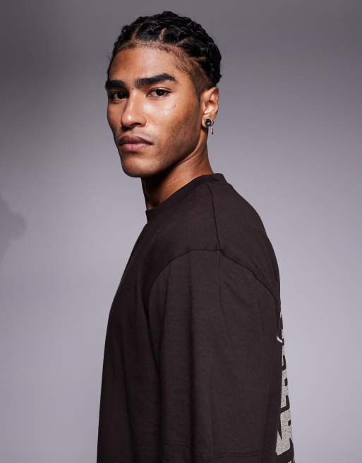 ASOS DESIGN relaxed t-shirt with archive text graphic in brown, 4 of 5