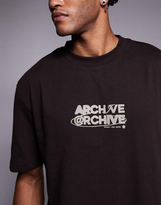 ASOS DESIGN relaxed t-shirt with archive text graphic in brown, 5 of 5