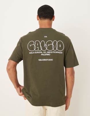 Asos Design Relaxed T-shirt With Back Print In Green