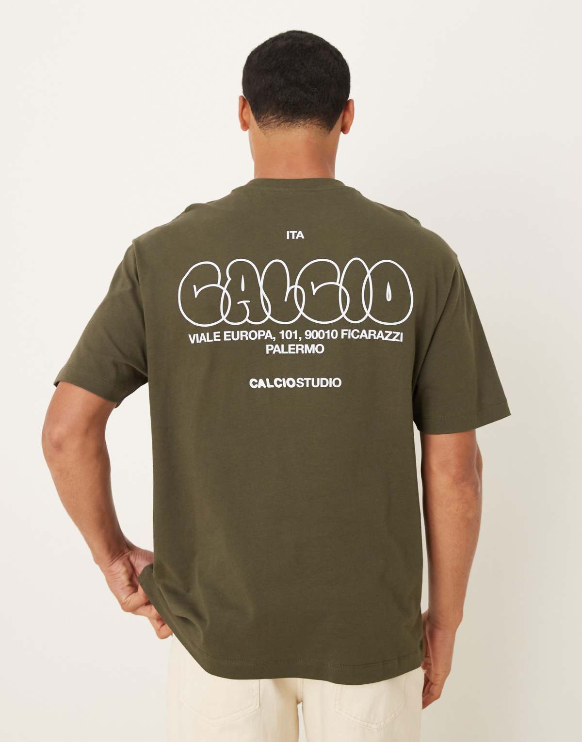 ASOS DESIGN relaxed t-shirt with back print in khaki