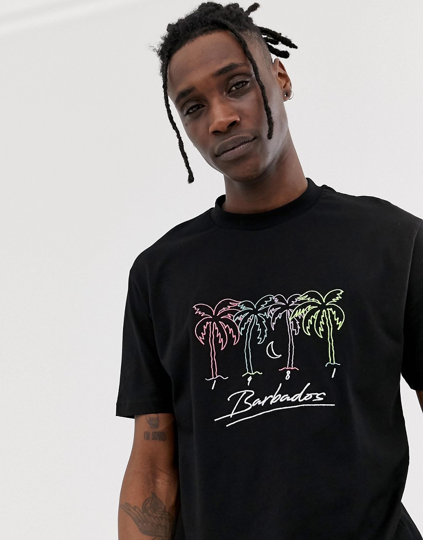 ASOS DESIGN relaxed t-shirt with Barbados night scene embroidery-Black