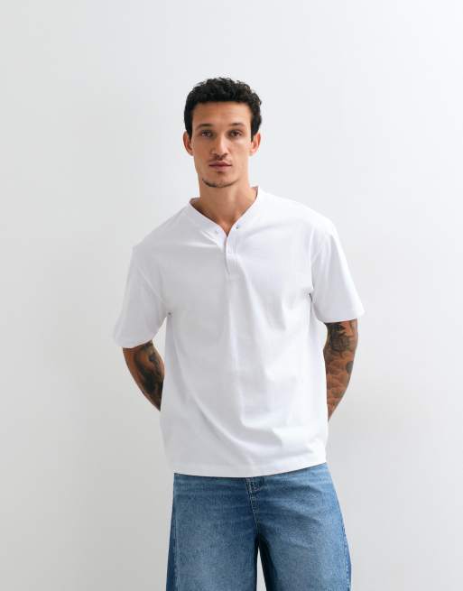 ASOS DESIGN relaxed t-shirt with baseball neck in white, 5 of 5