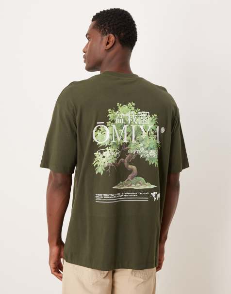 ASOS DESIGN relaxed t-shirt with bonsai graphic in dark green
