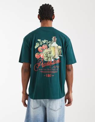 Asos Design Relaxed T-shirt With Capri Food Print In Green