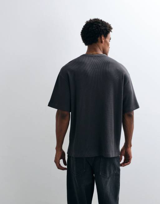 ASOS DESIGN relaxed t-shirt with chest graphic in grey waffle fabric, 2 of 5