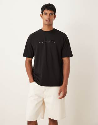 Asos Design Relaxed T-shirt With Chest Print In Black