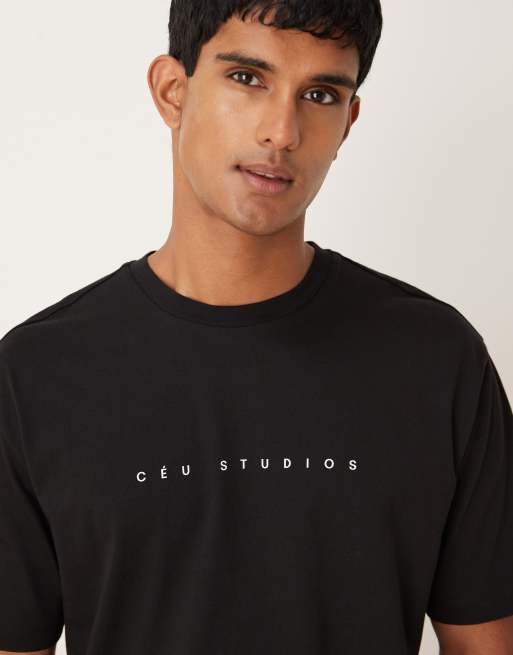 ASOS DESIGN relaxed T-shirt with chest print in black, 5 of 5
