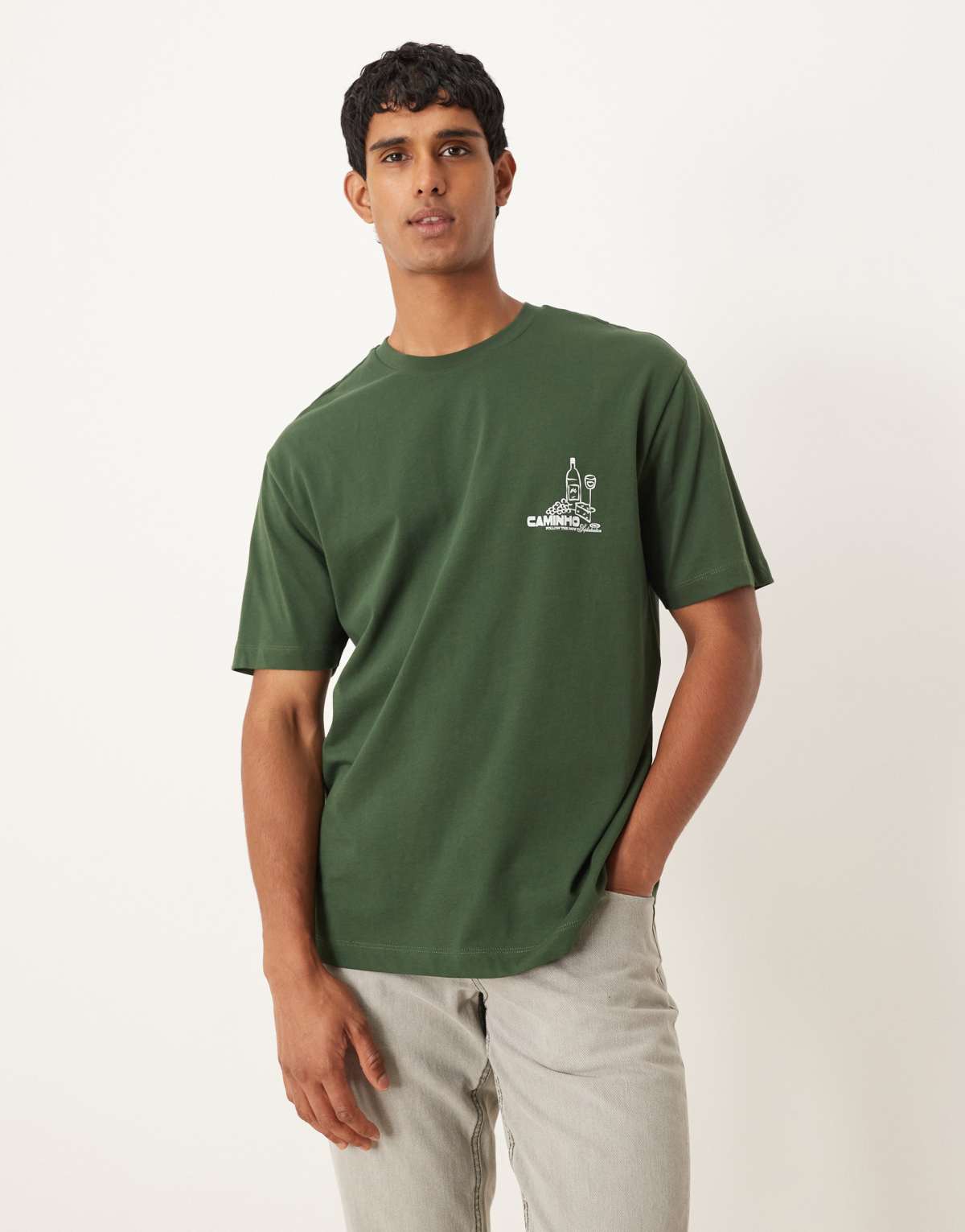 ASOS DESIGN relaxed t-shirt with chest print in green