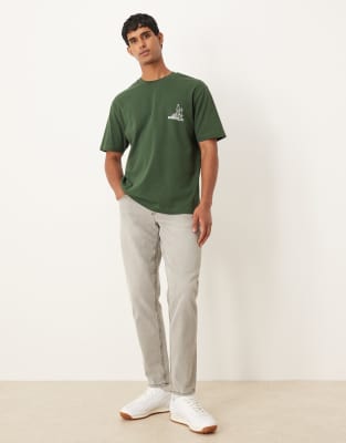 Asos Design Relaxed T-shirt With Chest Print In Nude