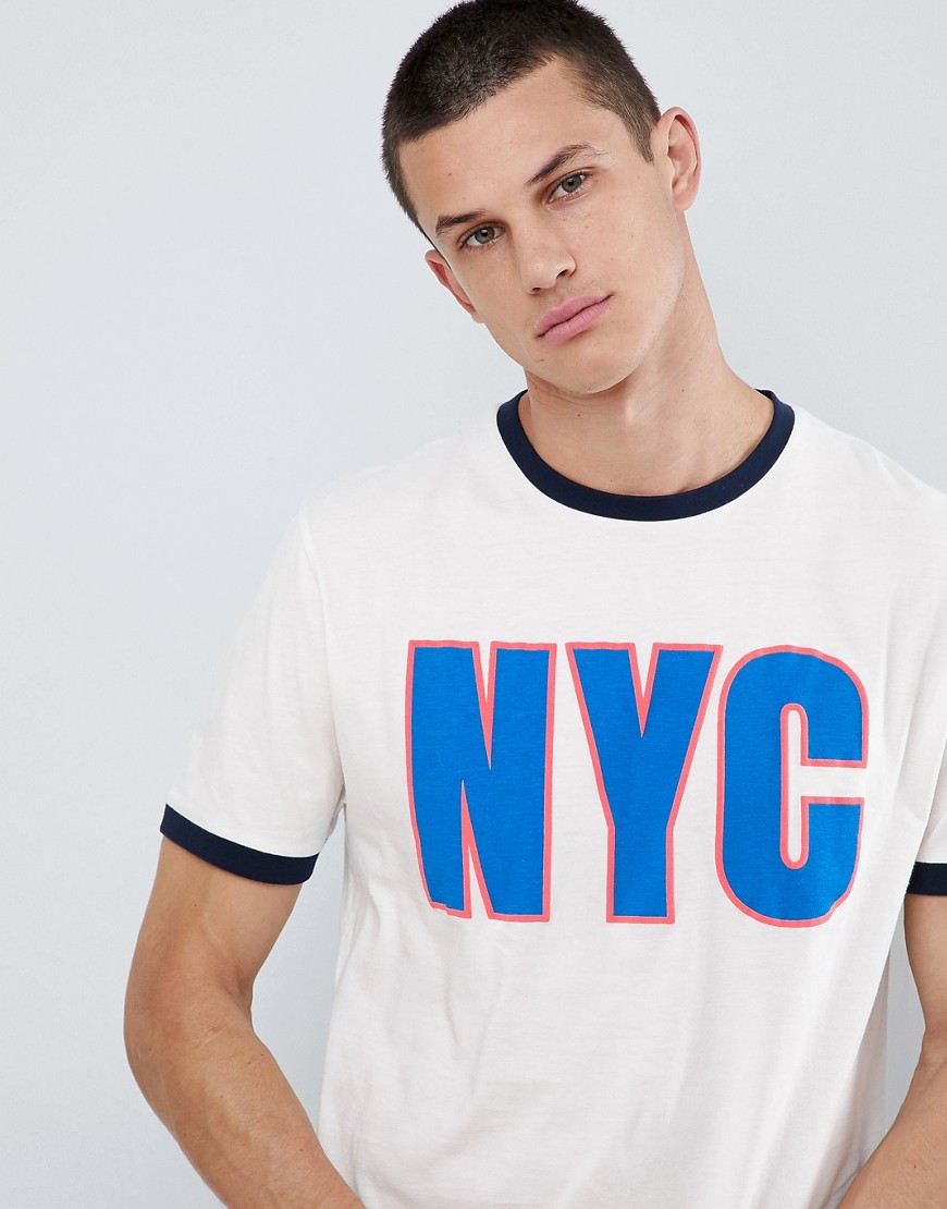 ASOS DESIGN relaxed t-shirt with city print with contrast ringer-White