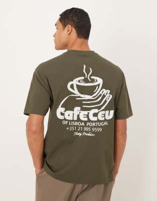 Asos Design Relaxed T-shirt With Coffee Print In Green