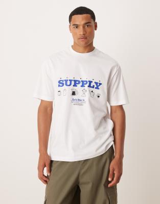 Asos Design Relaxed T-shirt With Coffee Shop Print In White