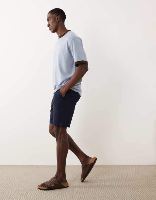 ASOS DESIGN relaxed T-shirt with contrast ringer in blue linen look, 2 of 5