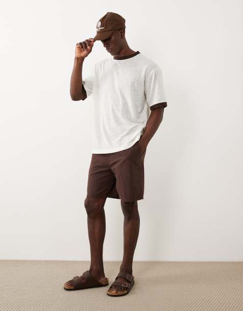 ASOS DESIGN relaxed t-shirt with contrast ringer in cream linen look - view 1