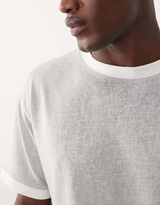 ASOS DESIGN relaxed t-shirt with contrast ringer in light green linen look, 3 of 5
