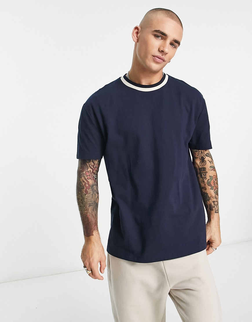 ASOS DESIGN relaxed t-shirt with contrast trim detail in navy