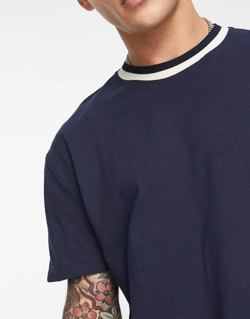 ASOS DESIGN relaxed t-shirt with contrast trim detail in navy | ASOS