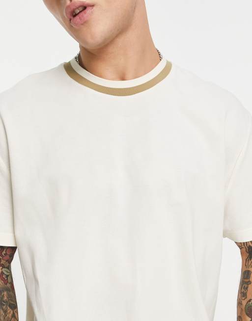 ASOS DESIGN relaxed T-shirt with contrast trim detail in off white