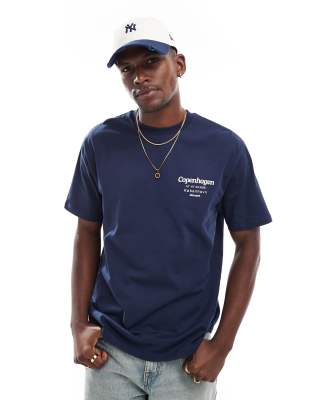Asos Design Relaxed T-shirt With Copenhagen Back Print In Navy
