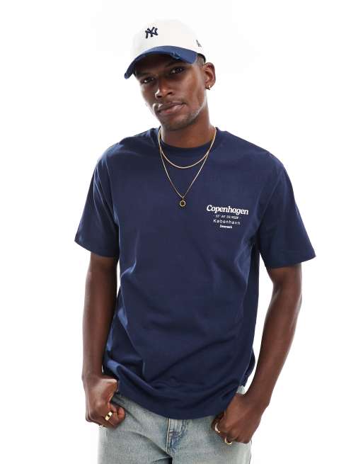 ASOS DESIGN relaxed t-shirt with copenhagen back print in navy