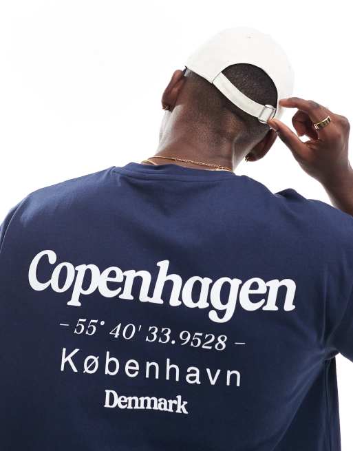 ASOS DESIGN relaxed t-shirt with copenhagen back print in navy