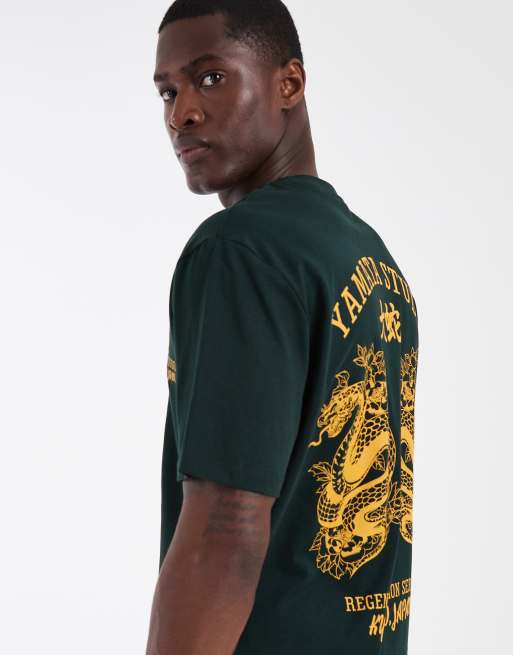 ASOS DESIGN relaxed T-shirt with dragon graphic in dark green, 3 of 5